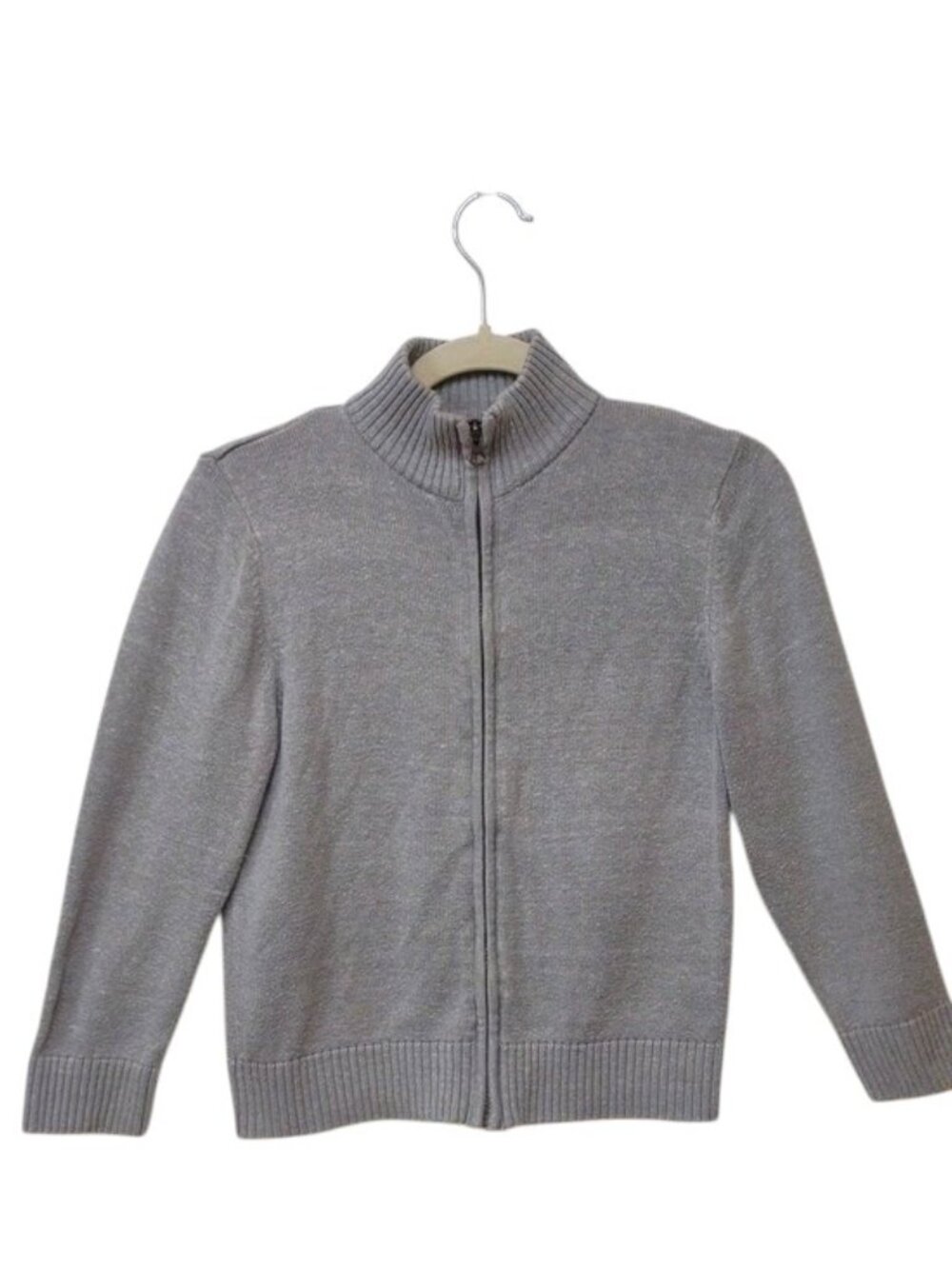 Place Boys Light Gray Full-Zip Long Sleeve Stand Collar Soft Knit Sweater